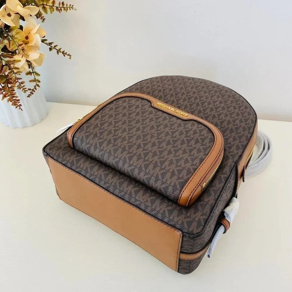 NWT Michael Kors Jaycee Medium Zip Pocket Backpack & wallet brown - Picture 6 of 11